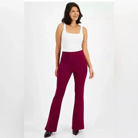 Inc NWT High-Rise Ponte Flare-Hem Ankle Pants burgundy size Large - Picture 1 of 6